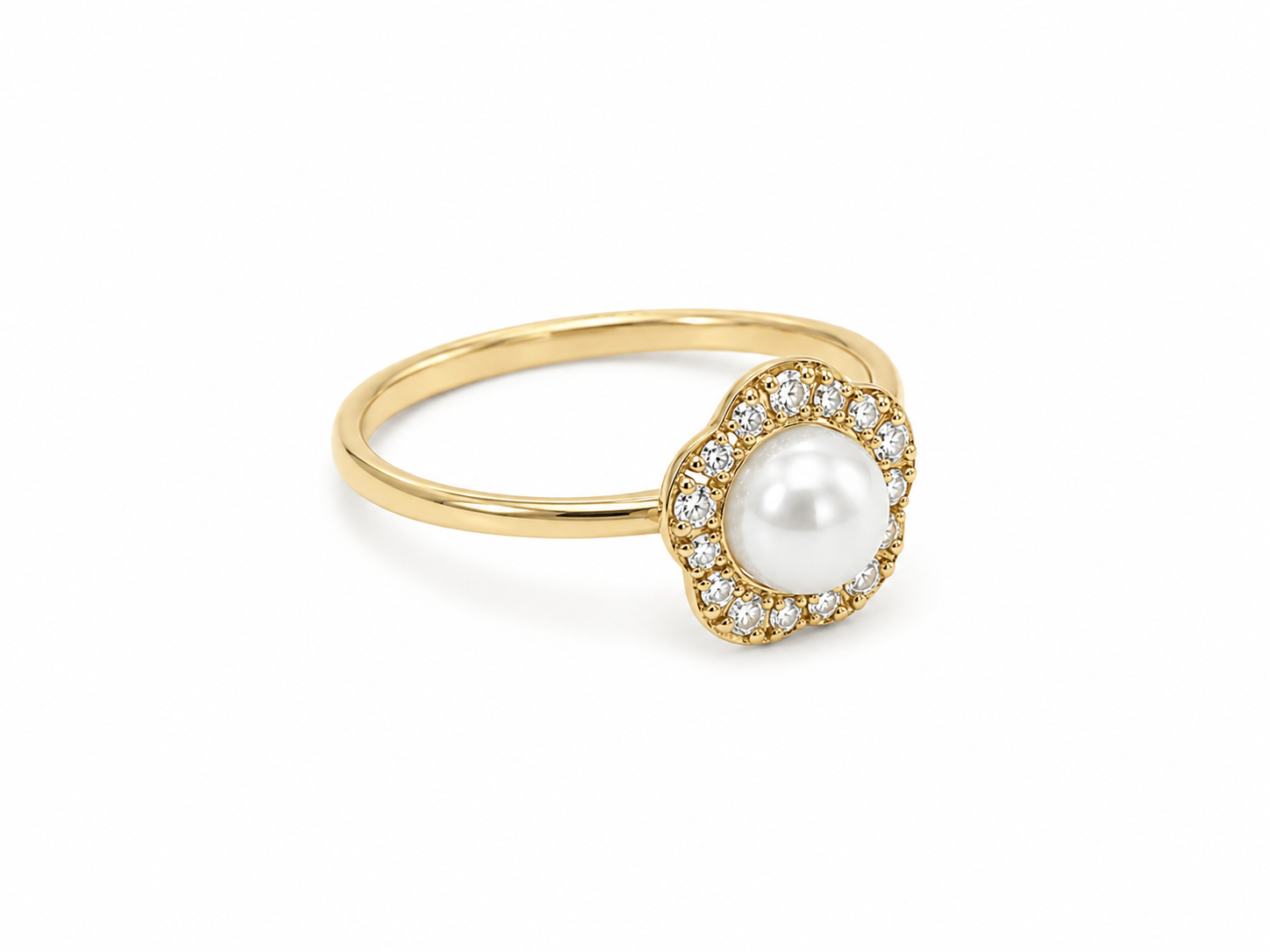 14KT Yellow Gold 0.18 CTW 5.5MM Pearl Diamond Ring [K13H]