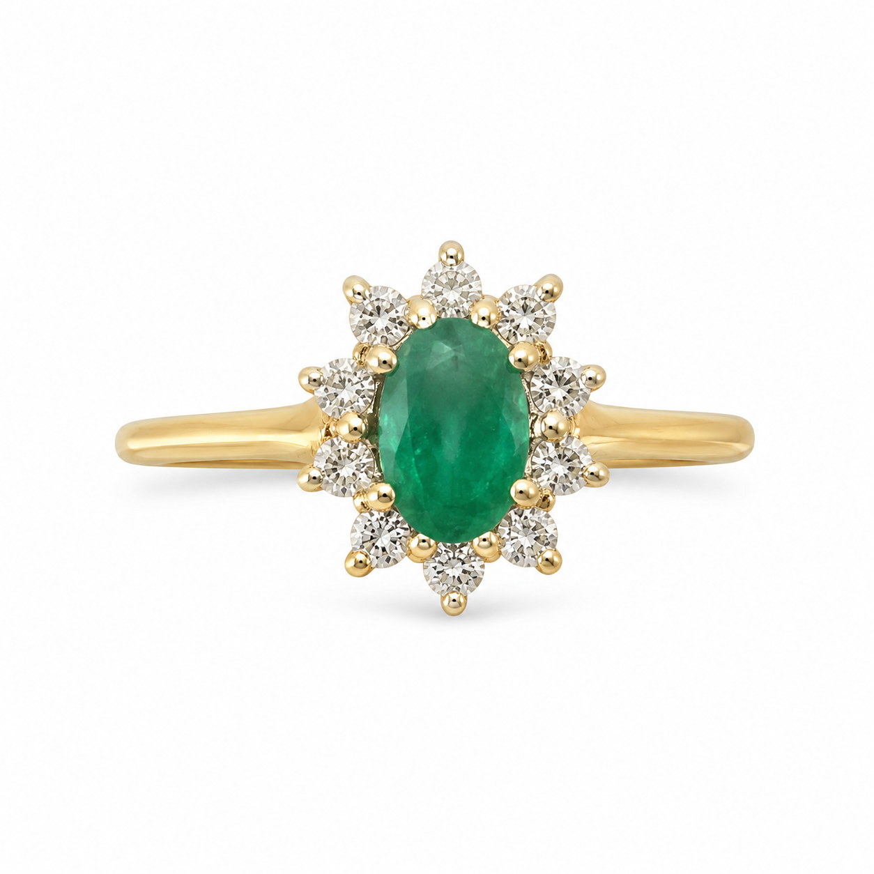 10KT Yellow Gold 0.05 CTW 0.40STW Emerald Diamond Ring [K6H50]