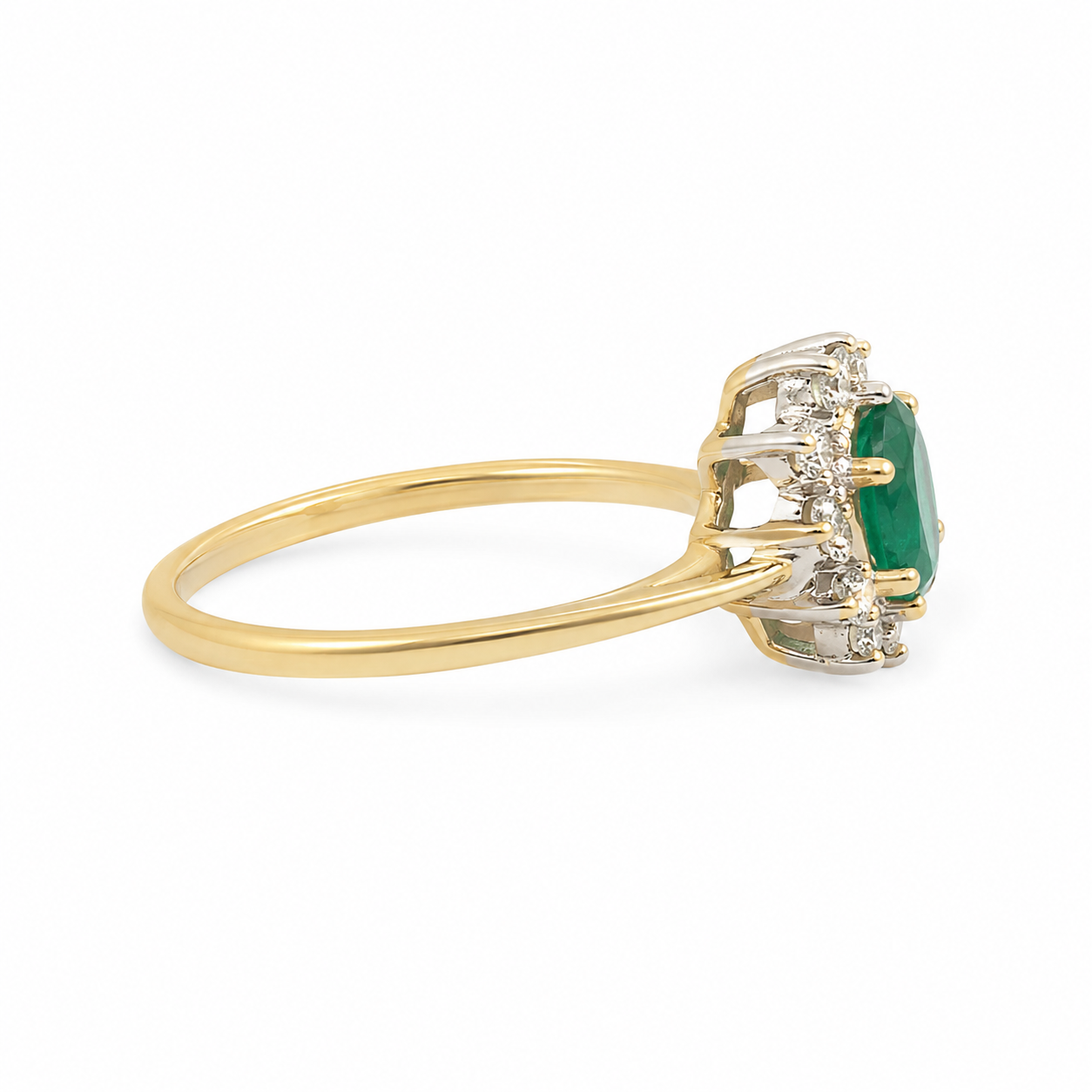 10KT Yellow Gold 0.05 CTW 0.40STW Emerald Diamond Ring [K6H50]