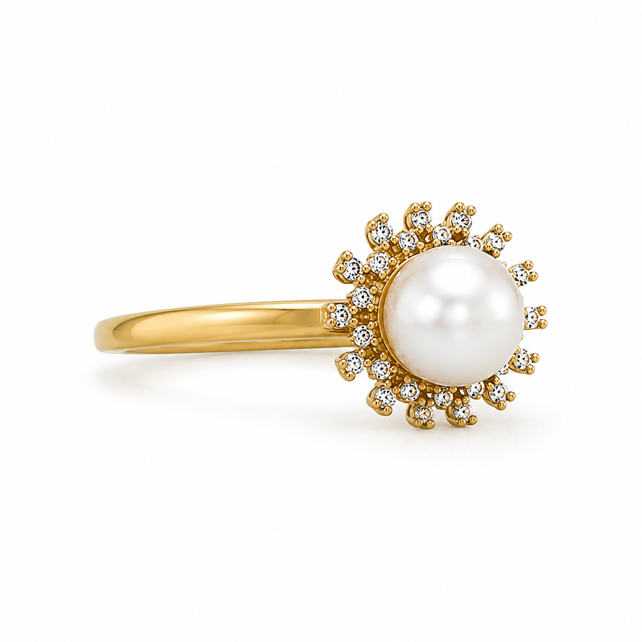 14KT Yellow Gold 0.20 CTW 8MM Pearl Diamond Ring [K13H]