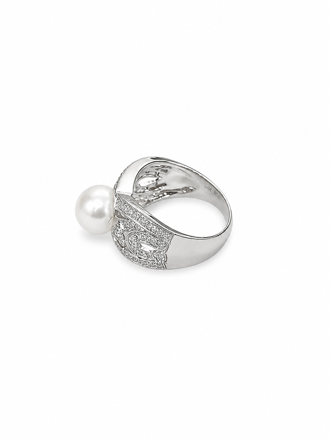 14KT White Gold 0.33 CTW 8MM Pearl Diamond Ring [K24H]