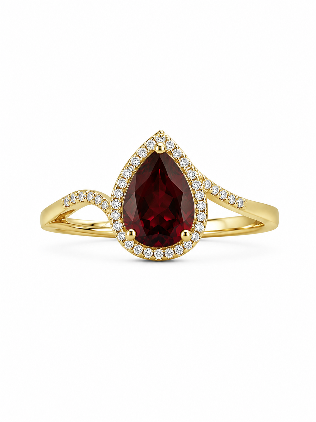 10KT Yellow Gold 0.12 CTW 1.25 STW Garnet Diamond Ring [K12H]