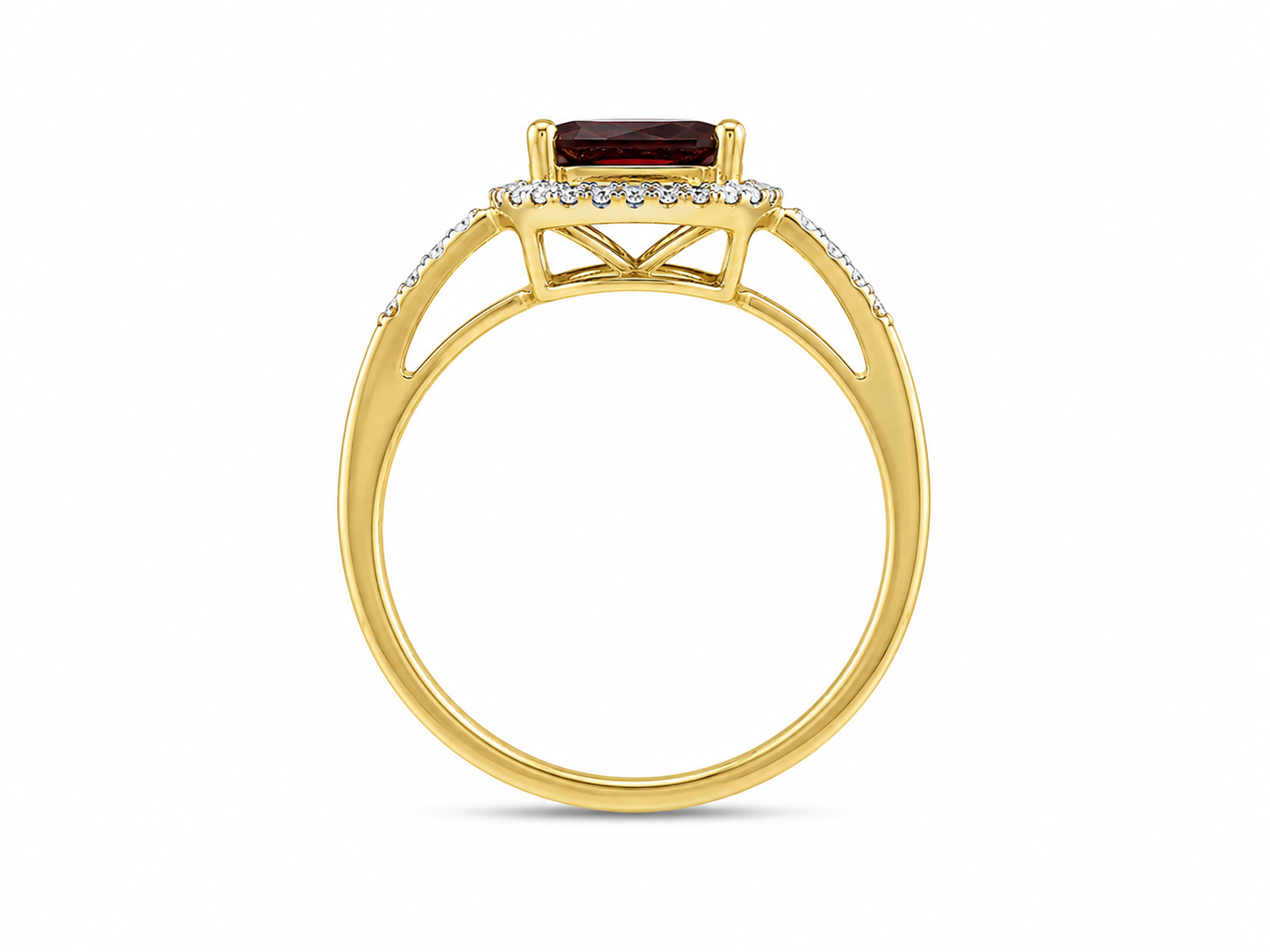 10KT Yellow Gold 0.12 CTW 1.25 STW Garnet Diamond Ring [K12H]