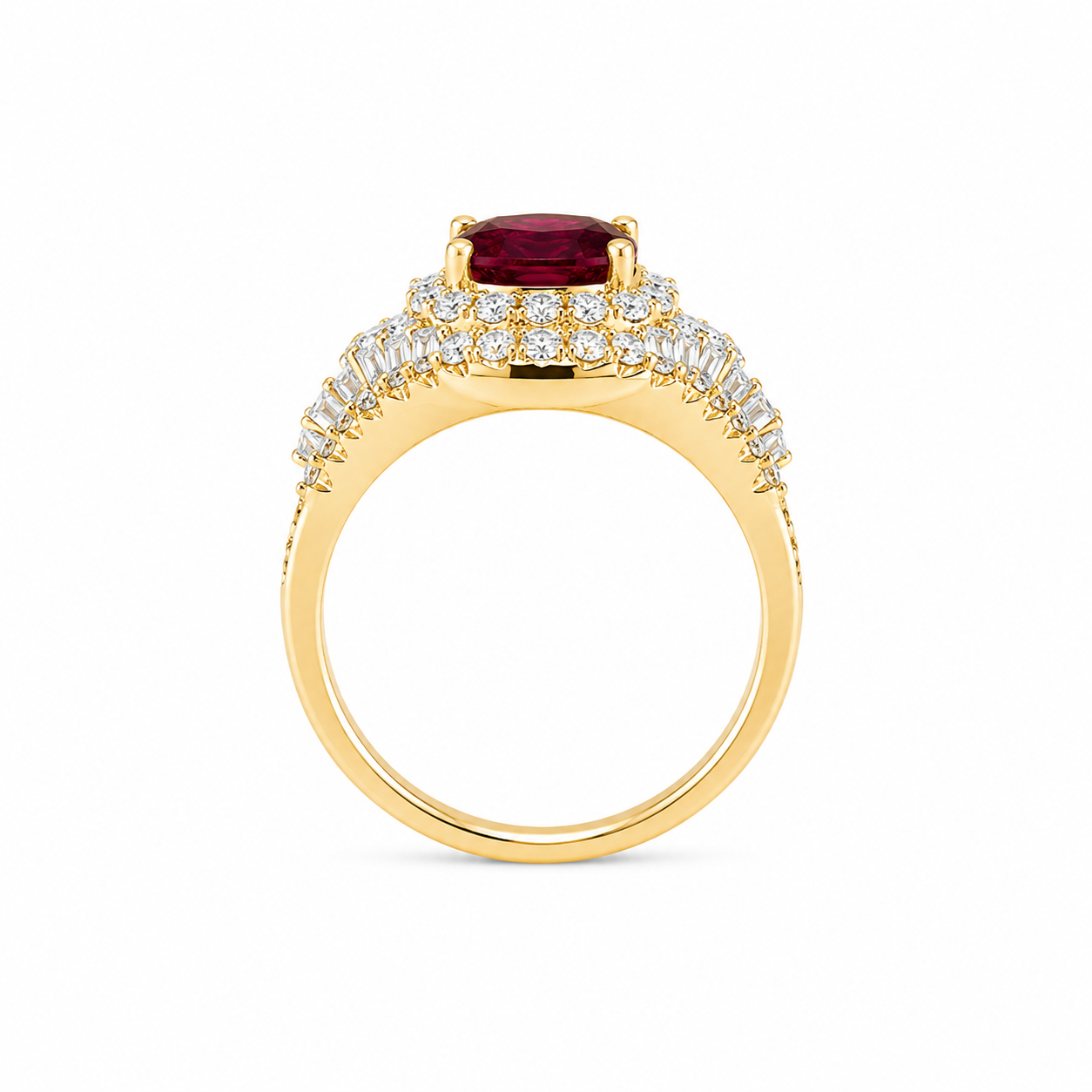 14KT Yellow Gold 1.50 CTW 3.25 STW Rhodolite Garnet Diamond Ring [K9T]