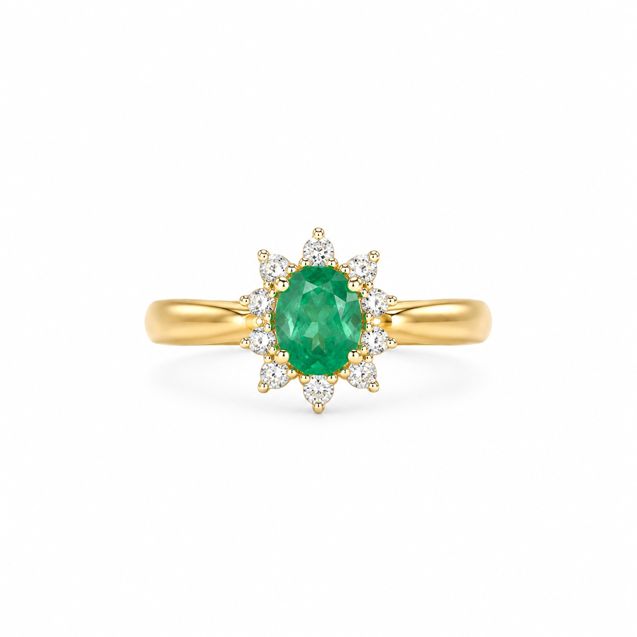 14KT Yellow Gold 0.08 CTW 0.35 STW Emerald Diamond Ring [K1T]