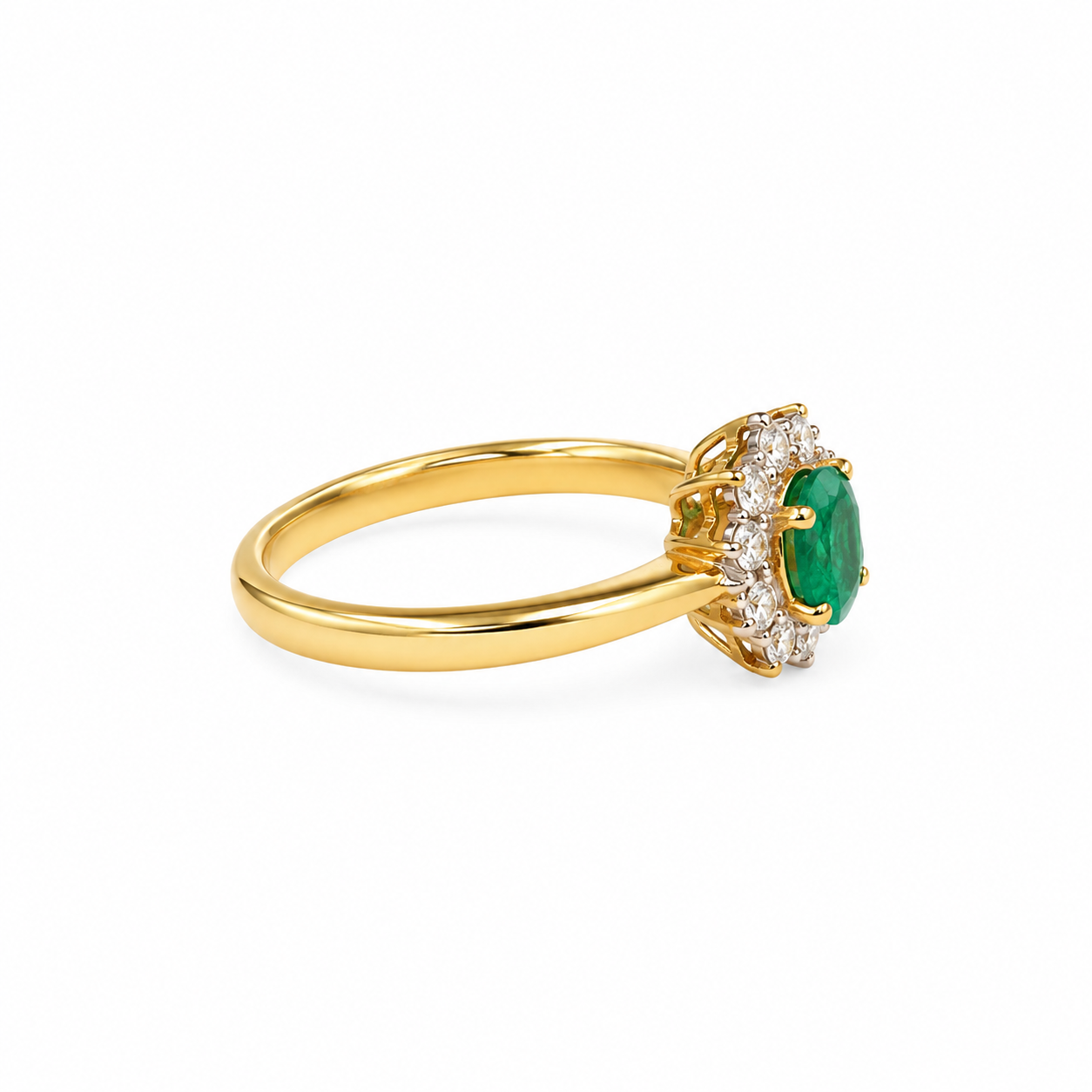 14KT Yellow Gold 0.08 CTW 0.35 STW Emerald Diamond Ring [K1T]