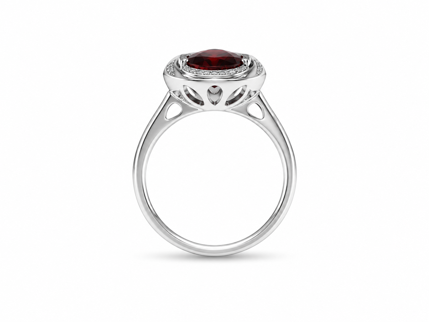 10KT White Gold 0.08 CTW 3.25 STW Garnet Diamond Ring [K12H]