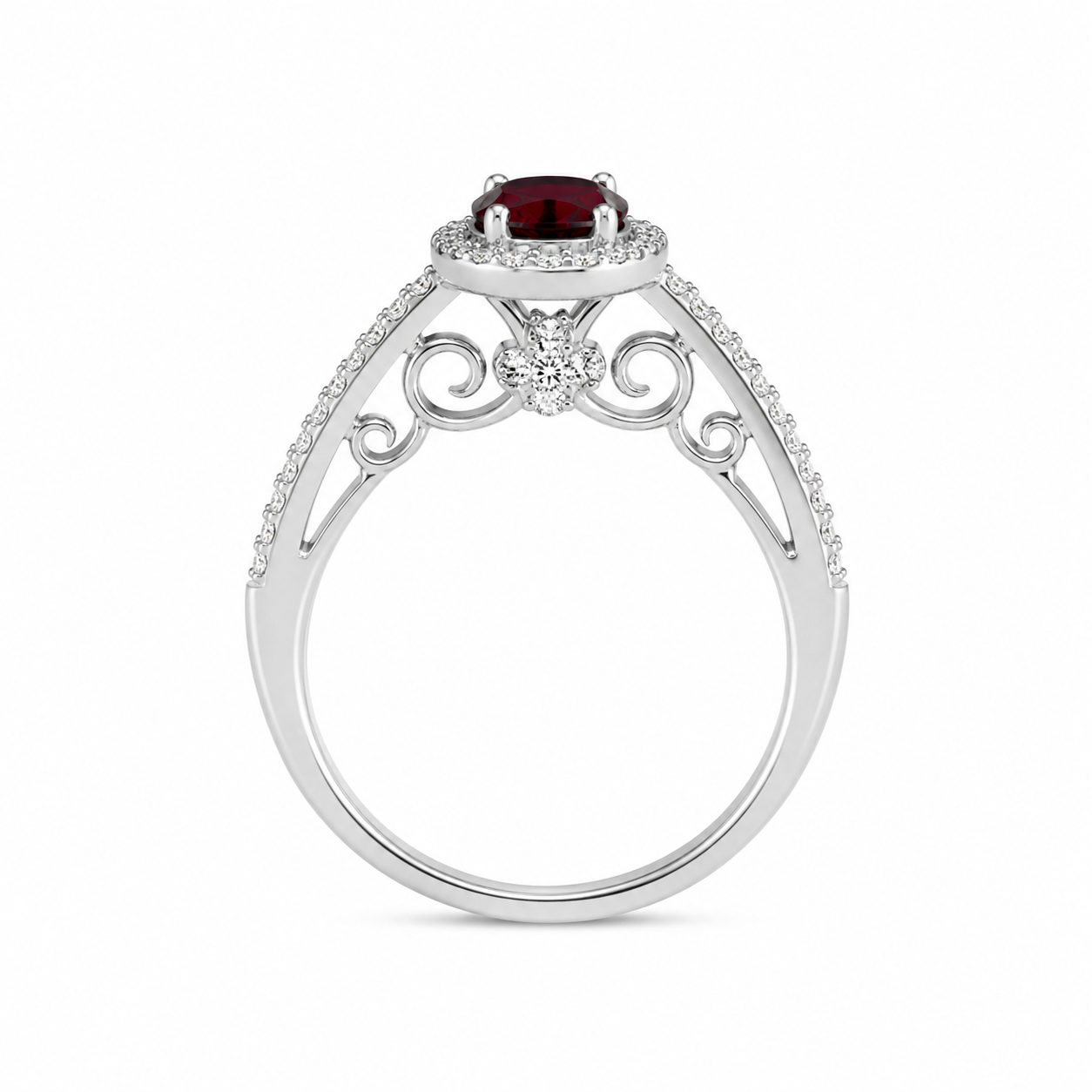 14KT White Gold 0.46 CTW 0.65 STW Garnet Diamond Ring [K25H]