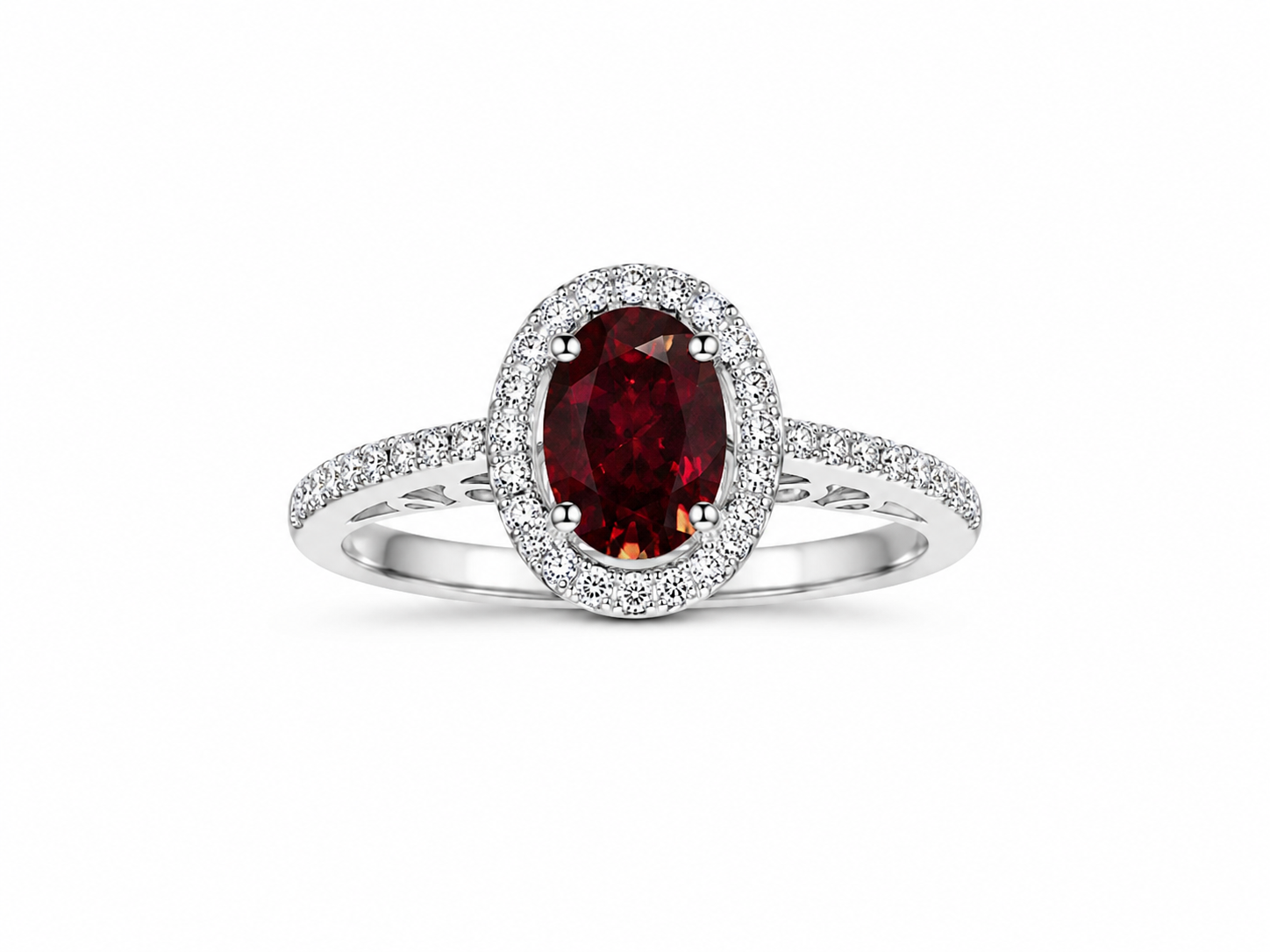 14KT White Gold 0.46 CTW 0.65 STW Garnet Diamond Ring [K25H]