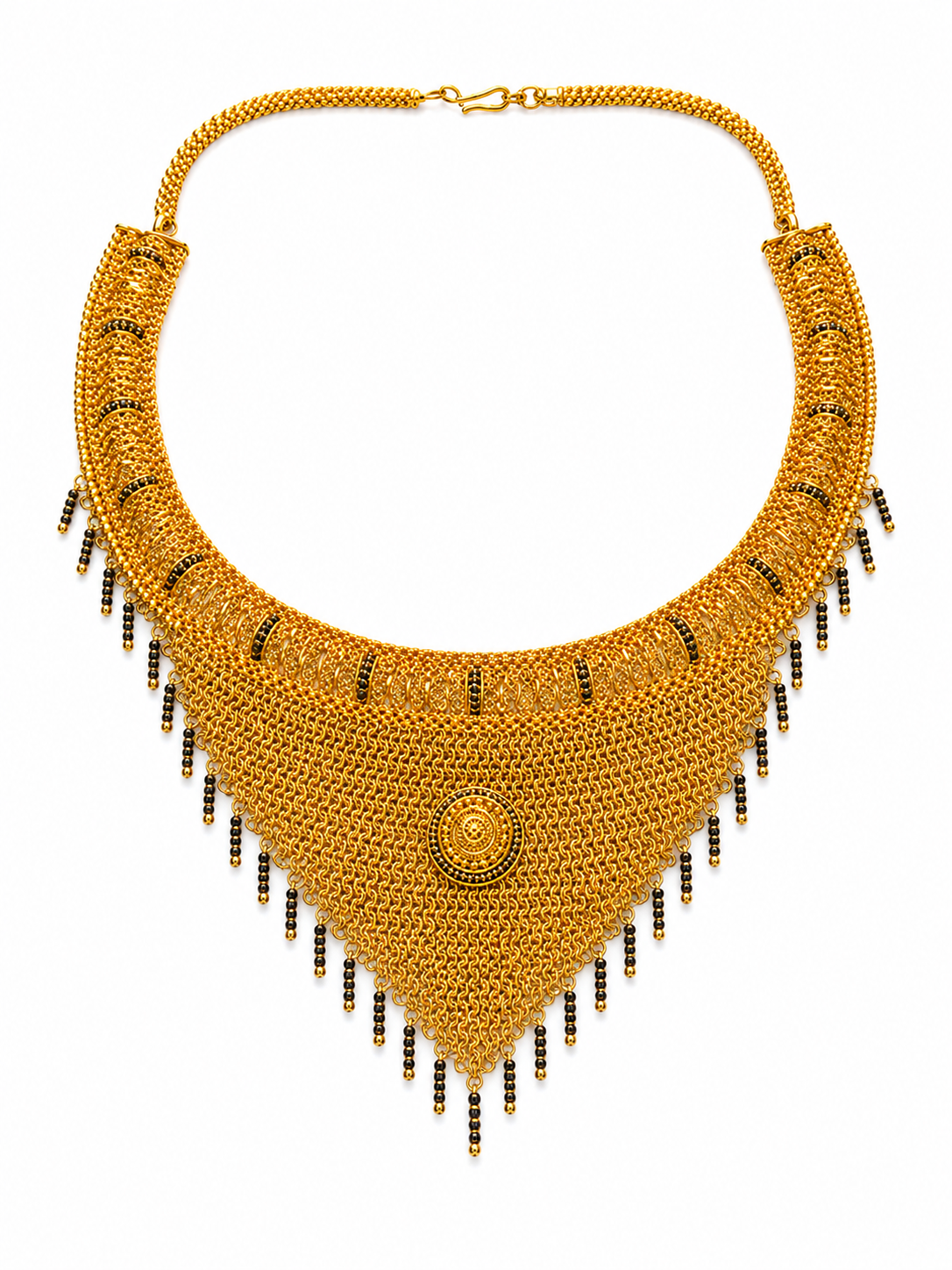 22KT Yellow Gold Black Bead Mesh Choker Bridal Necklace