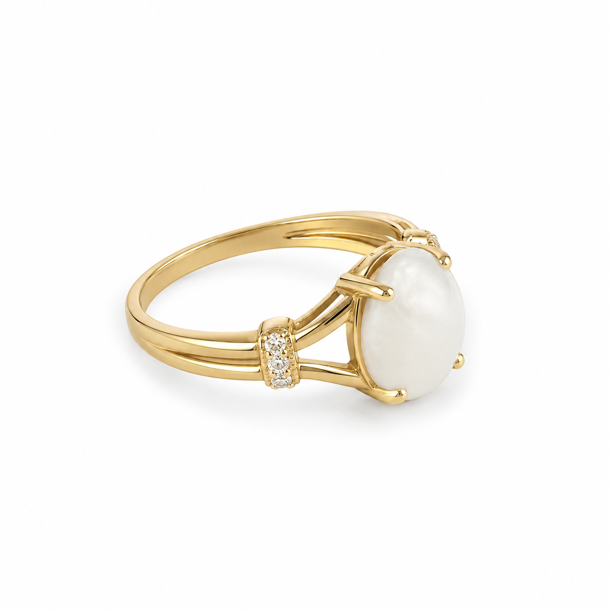 10KT Yellow Gold 0.01 CTW 10MM Opal Diamond Ring [K5H50]