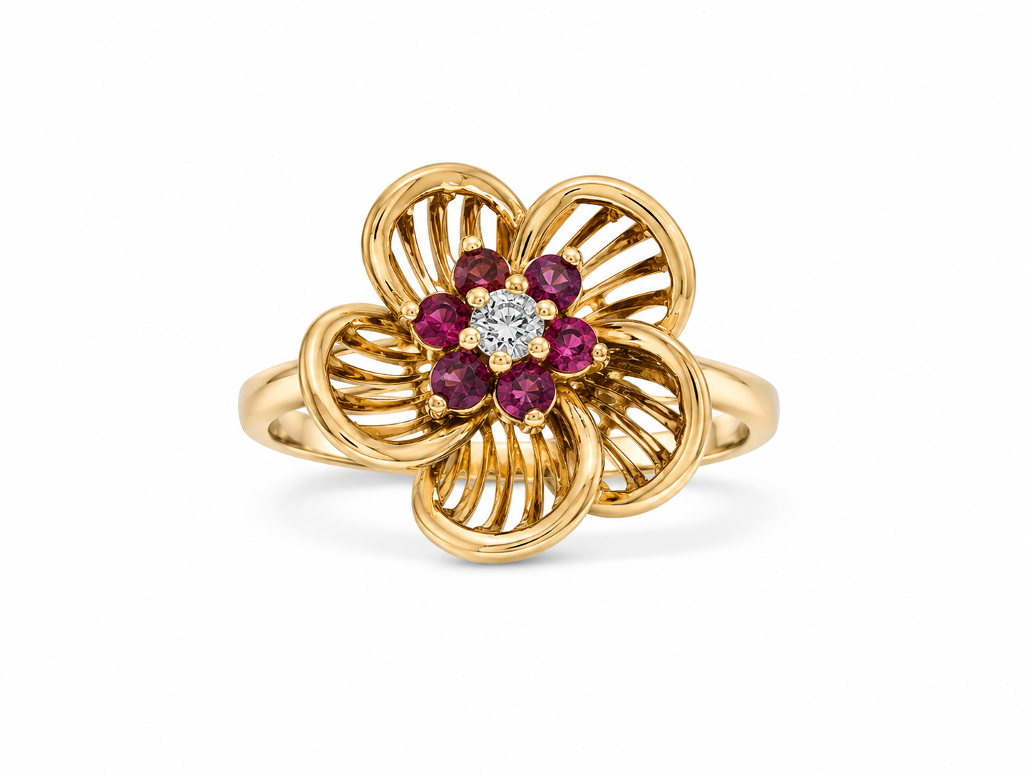 14KT Yellow Gold 0.05 CTW 0.30 STW Garnet Diamond Ring [K18H]