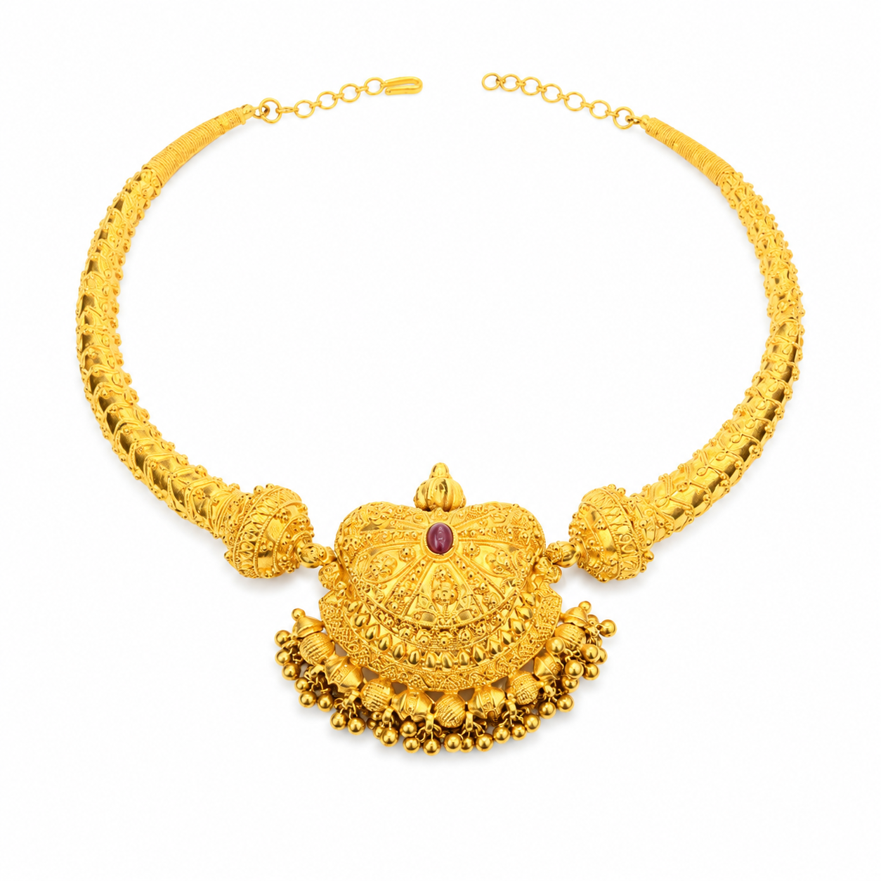 22KT Yellow Gold Temple Style Gemstone Kanti Collar Necklace