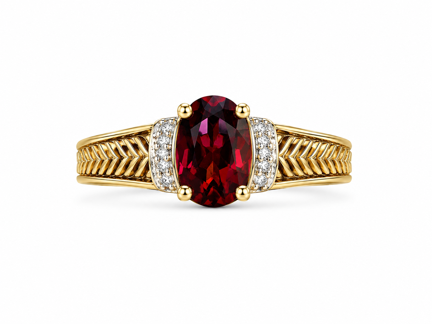 10KT Yellow Gold 0.10 CTW 1.00 STW Garnet Diamond Ring [K15H]