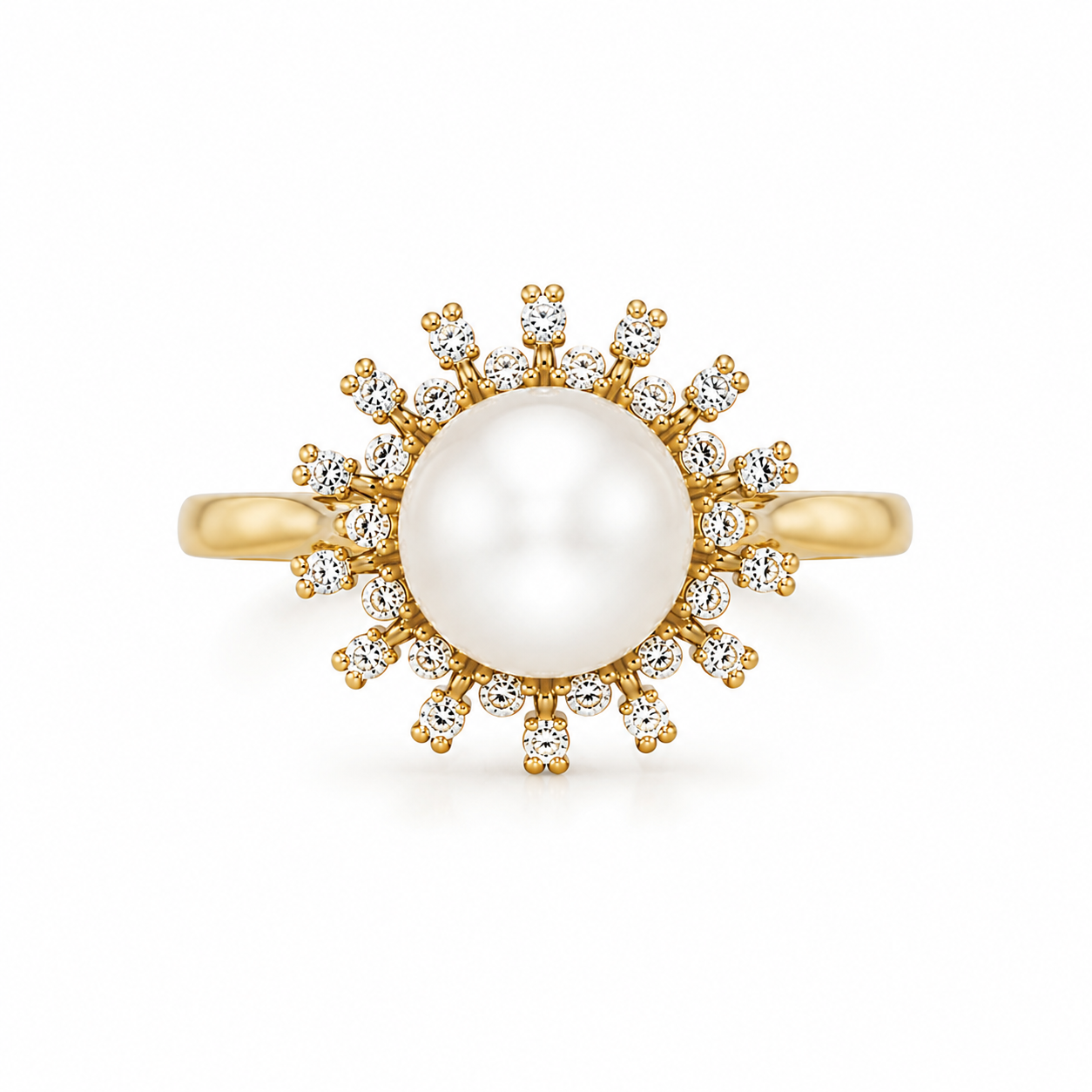 14KT Yellow Gold 0.20 CTW 8MM Pearl Diamond Ring [K13H]