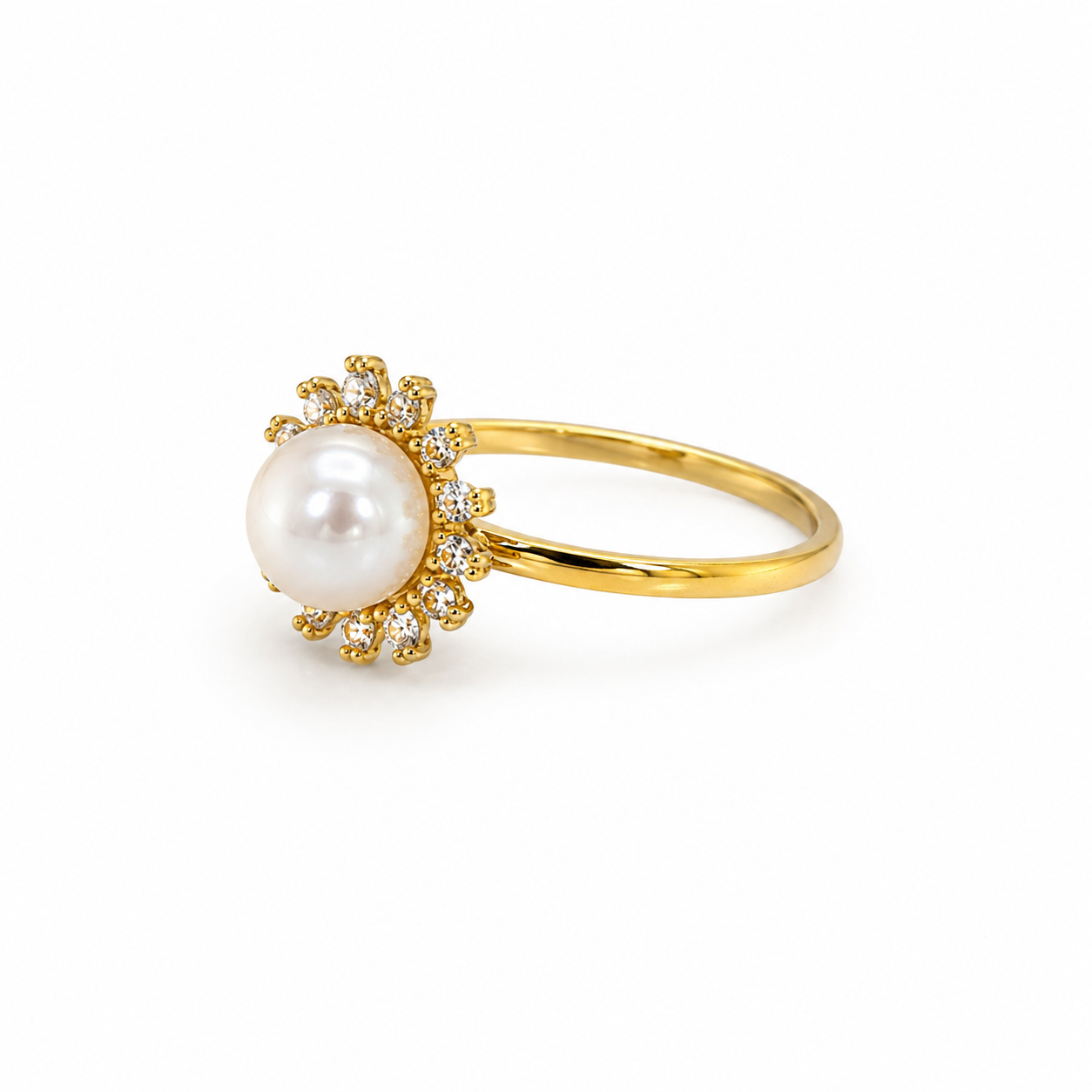 14KT Yellow Gold 0.20 CTW 8MM Pearl Diamond Ring [K13H]