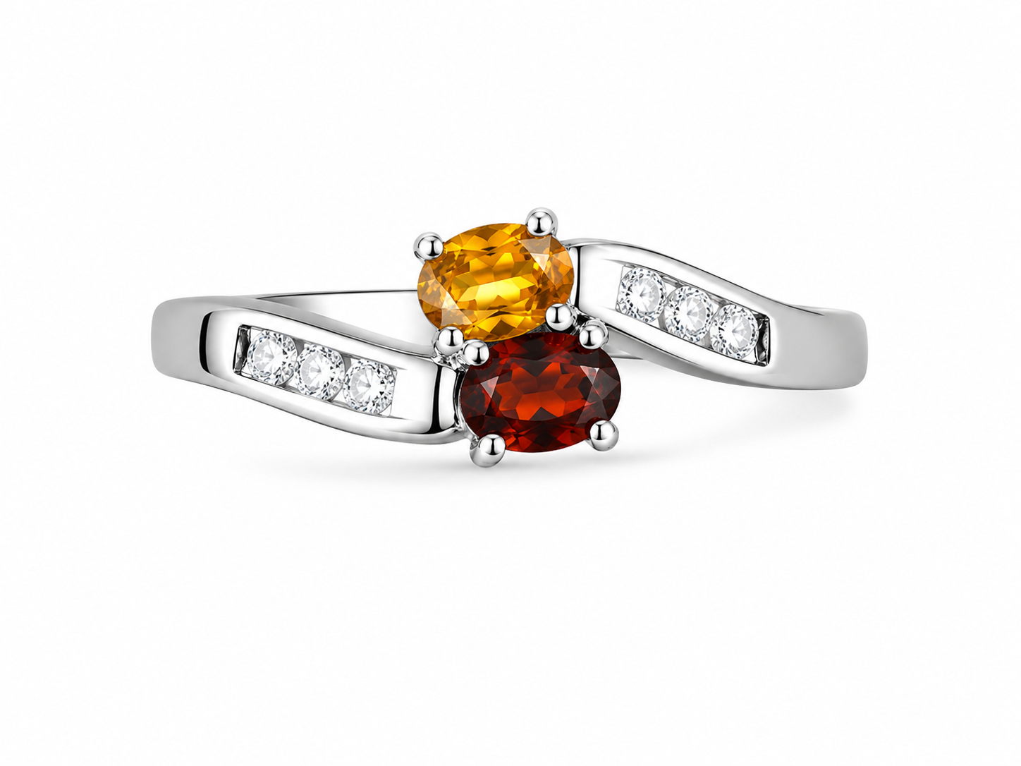 10KT White Gold 0.10 CTW 0.50 STW Ruby & Citrine Diamond Ring [K7H50]