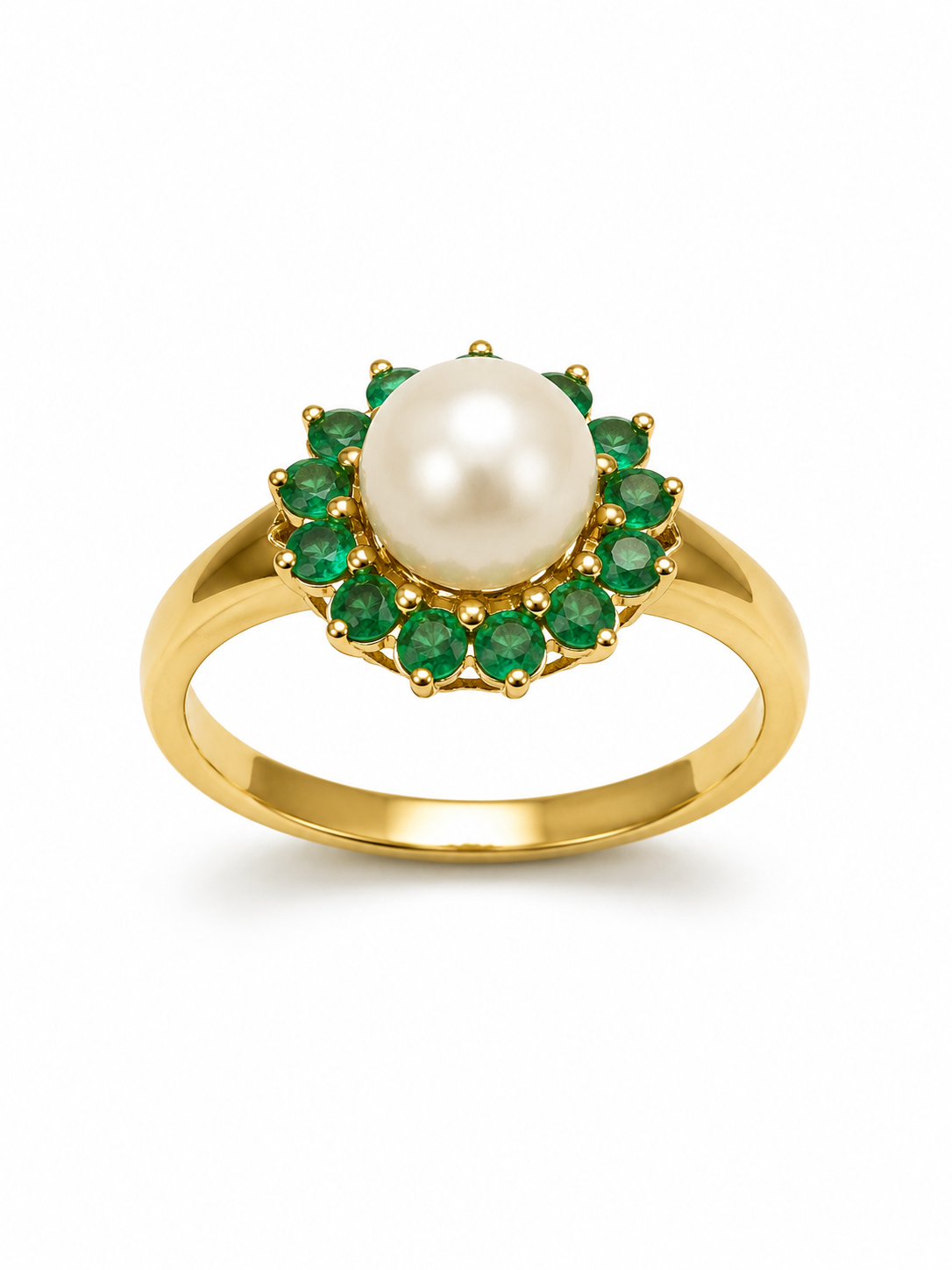 14KT Yellow Gold 0.20 STW 6.5MM Emerald Pearl Ring [K9H50]