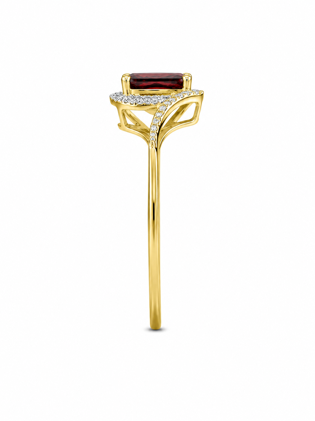 10KT Yellow Gold 0.12 CTW 1.25 STW Garnet Diamond Ring [K12H]