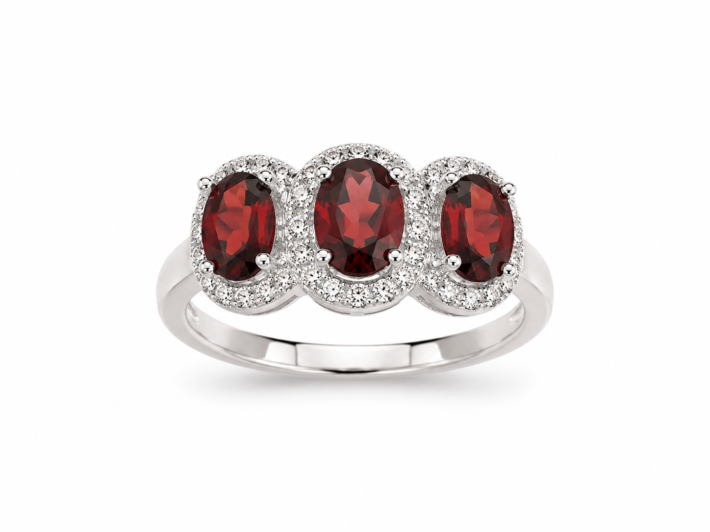 10KT White Gold 0.10 CTW 1.00 STW Garnet Diamond Ring [K18H]