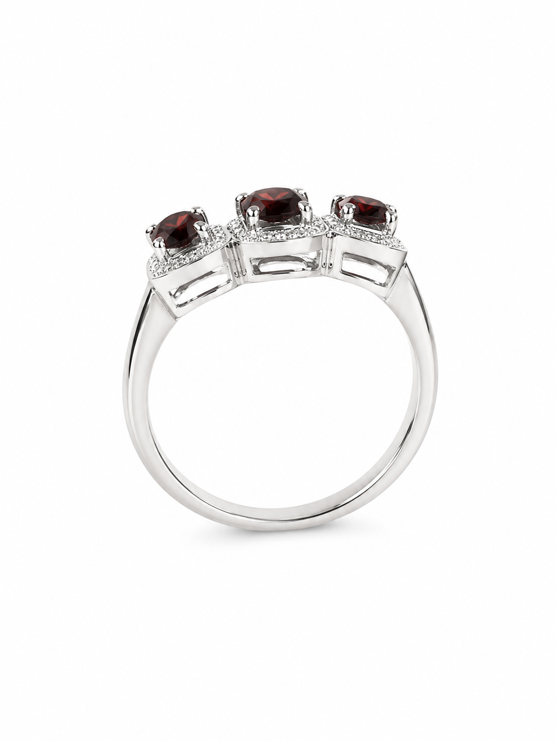10KT White Gold 0.10 CTW 1.00 STW Garnet Diamond Ring [K18H]