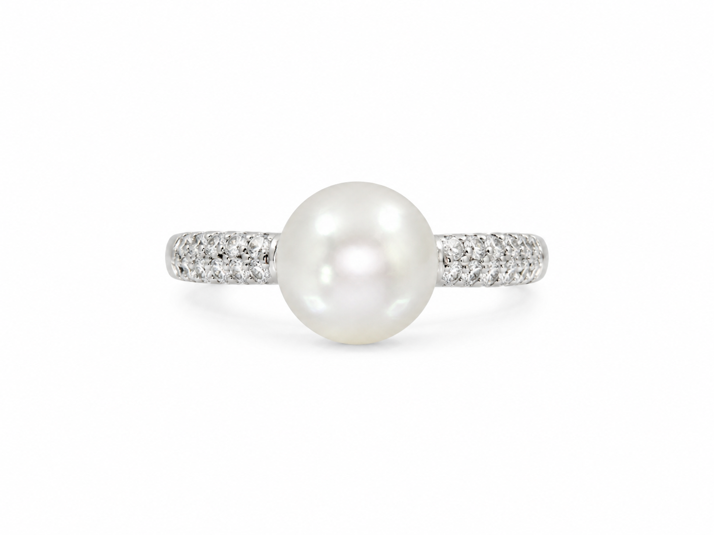 14KT White Gold 0.33 CTW 9MM Pearl Diamond Ring [K17H]