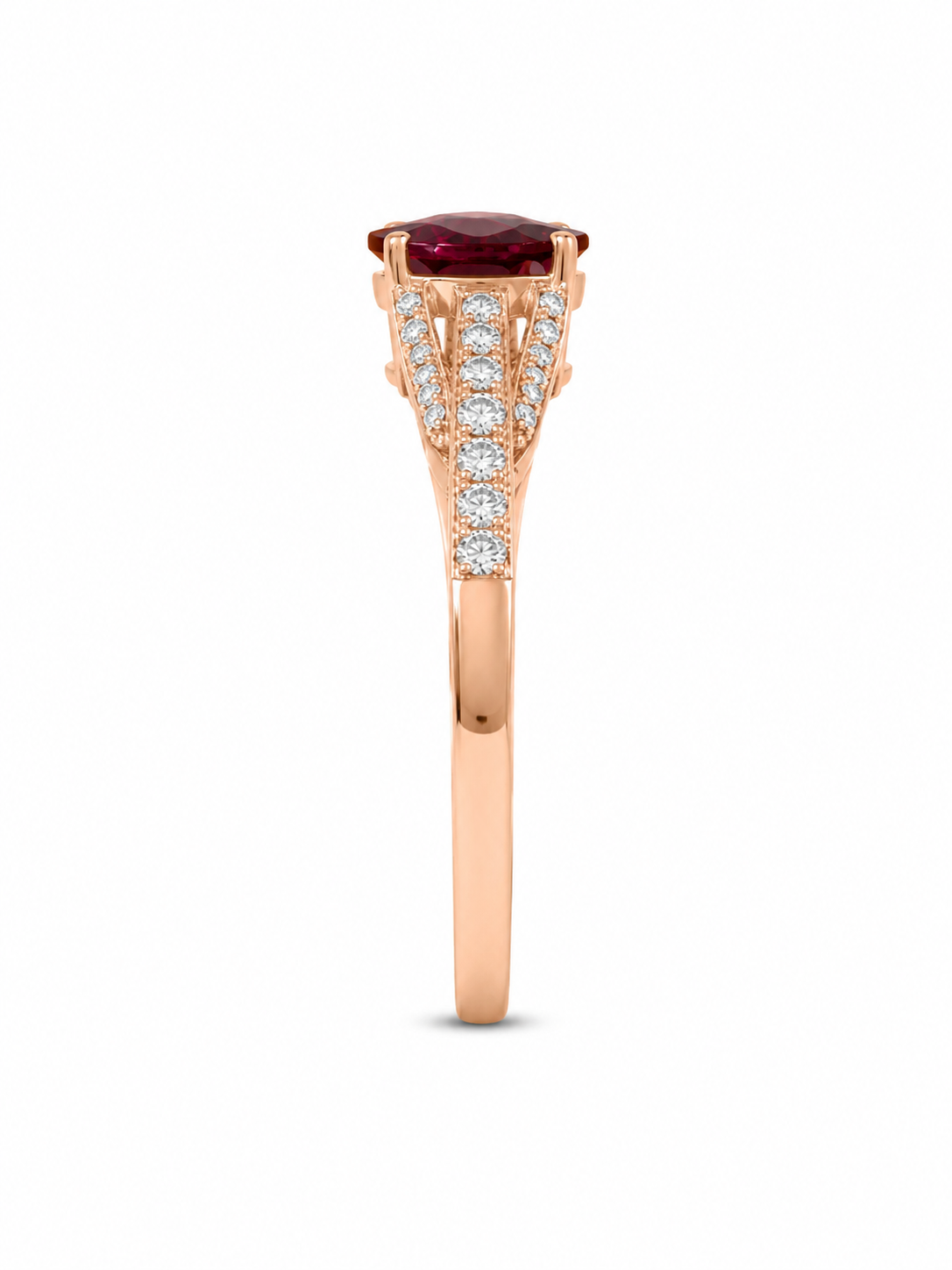 14KT Rose Gold 0.27 CTW 1.00 STW Rhodolite Garnet Diamond Ring [K2T]