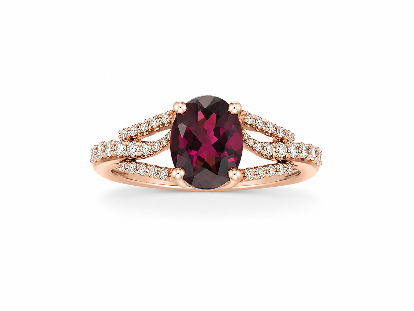 14KT Rose Gold 0.27 CTW 1.00 STW Rhodolite Garnet Diamond Ring [K2T]