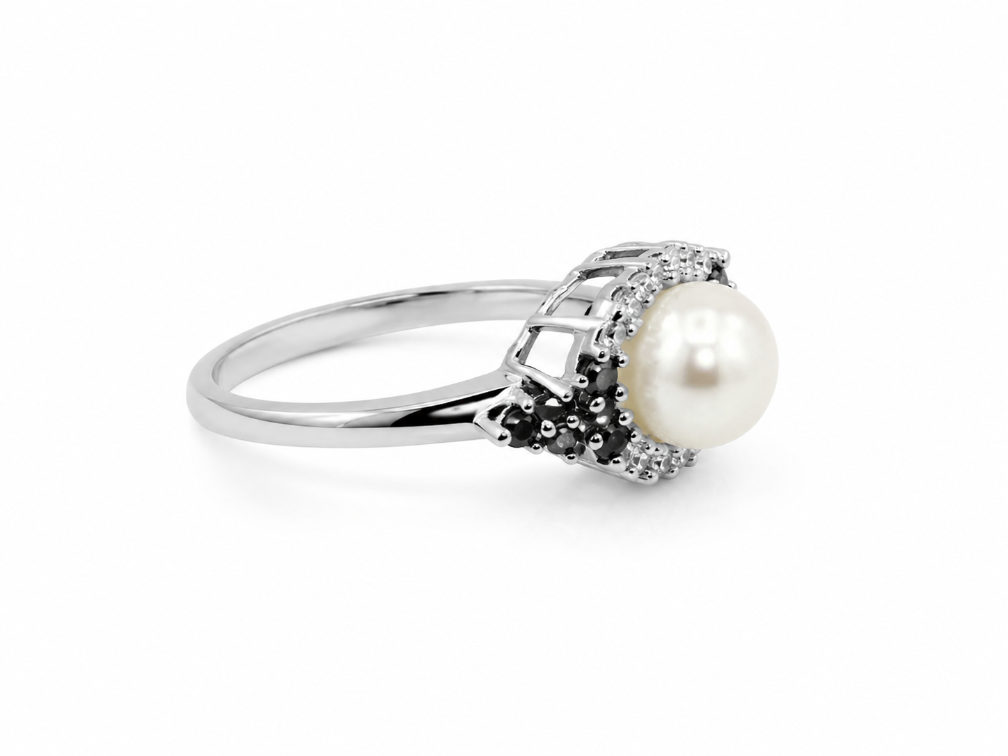 14KT White Gold 0.30 CTW 8MM Pearl Diamond Ring [K15H]