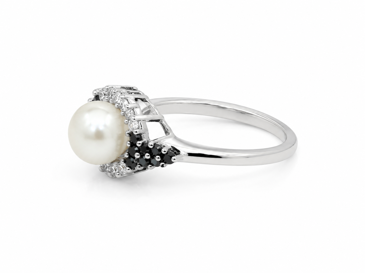 14KT White Gold 0.30 CTW 8MM Pearl Diamond Ring [K15H]