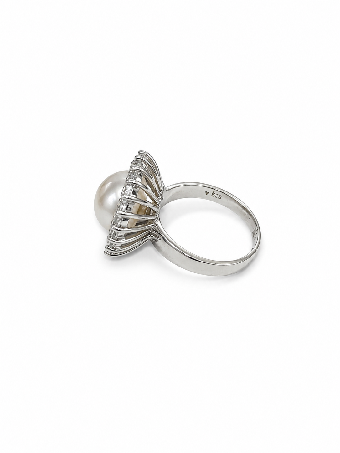 925 Sterling Silver 10MM Pearl And Crystal Ring [K2H50]