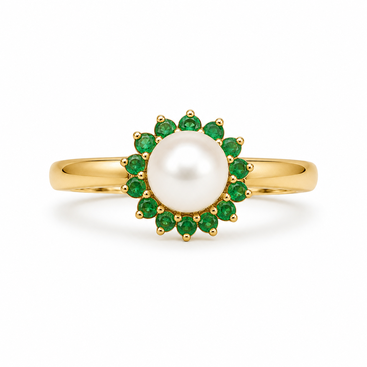 14KT Yellow Gold 0.20 STW 6.5MM Emerald Pearl Ring [K9H50]