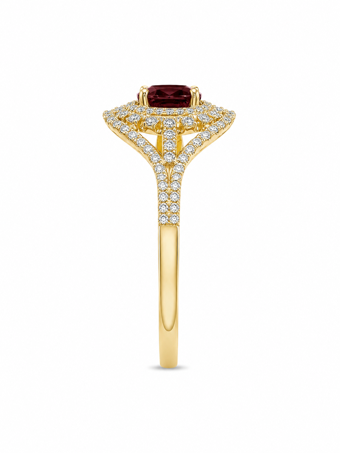 14KT Yellow Gold 1.50 CTW 3.25 STW Rhodolite Garnet Diamond Ring [K9T]