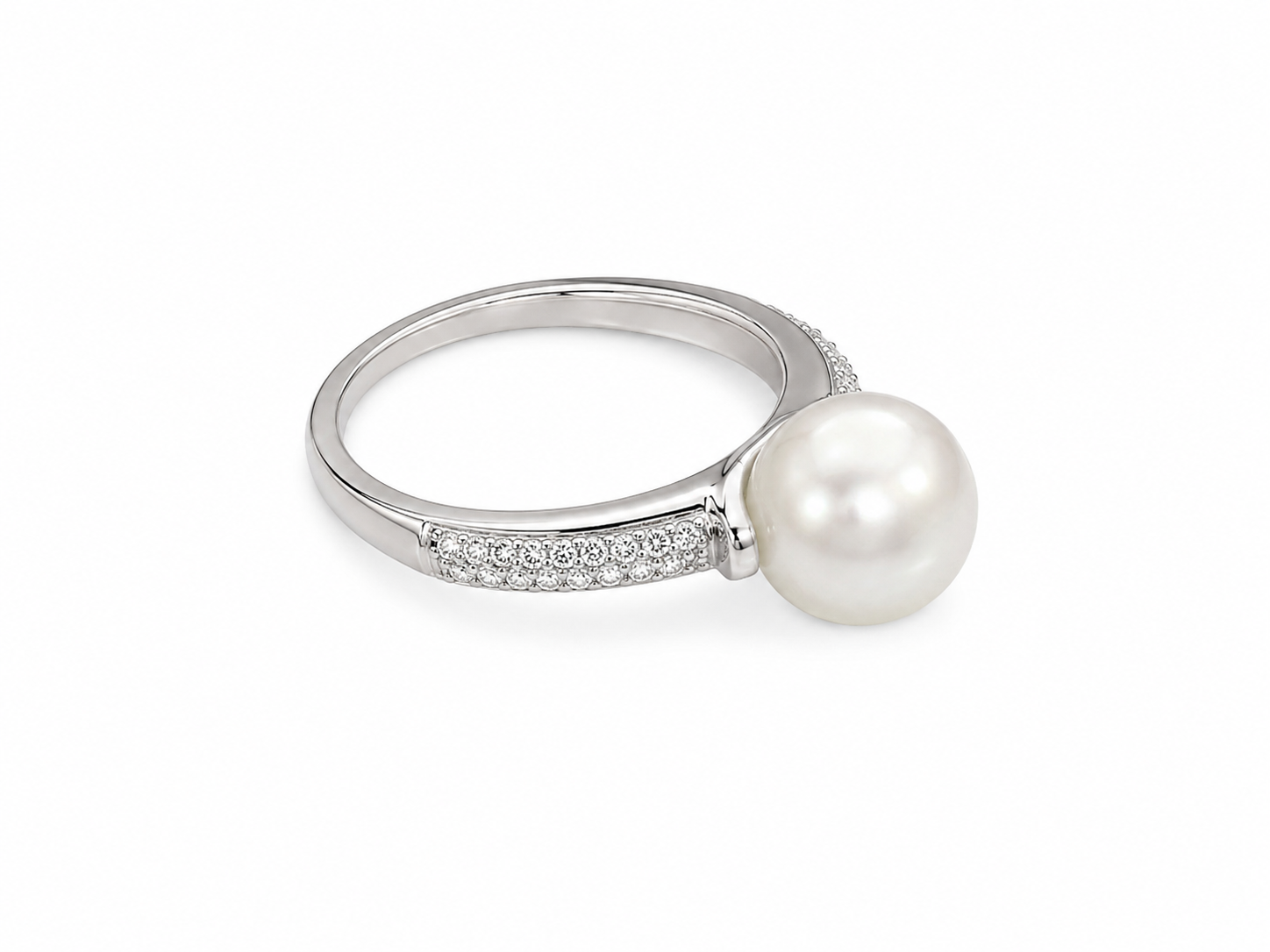 14KT White Gold 0.33 CTW 9MM Pearl Diamond Ring [K17H]