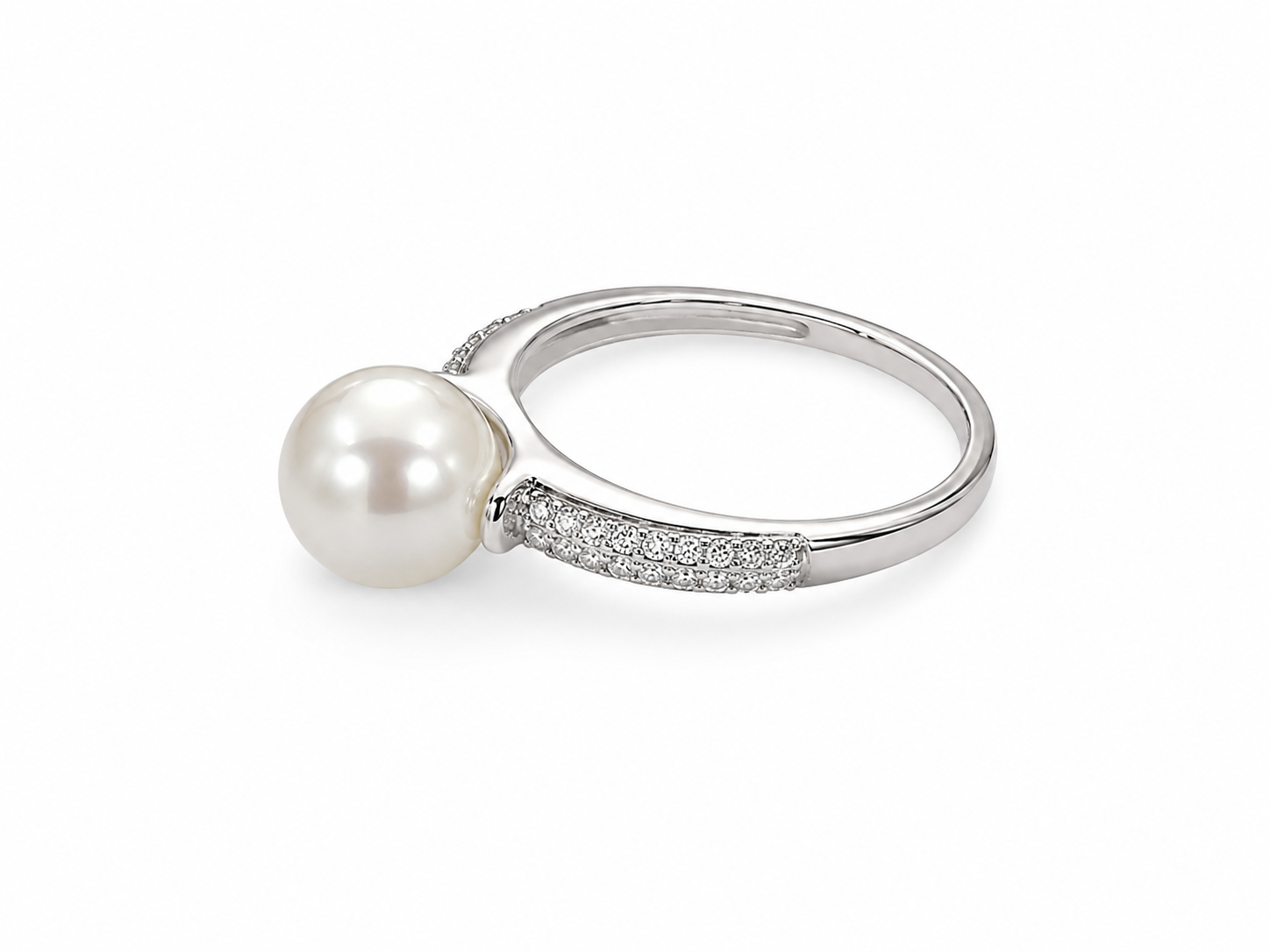 14KT White Gold 0.33 CTW 9MM Pearl Diamond Ring [K17H]