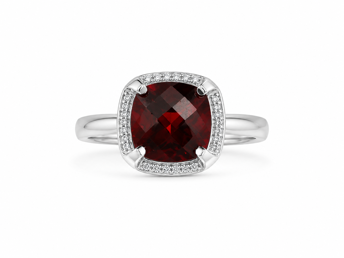 10KT White Gold 0.08 CTW 3.25 STW Garnet Diamond Ring [K12H]