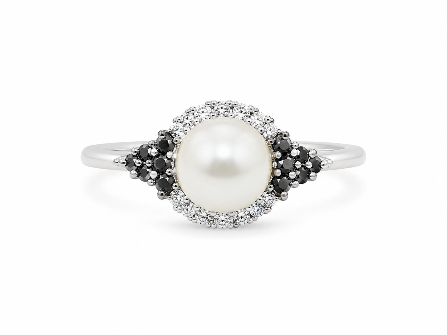 14KT White Gold 0.30 CTW 8MM Pearl Diamond Ring [K15H]