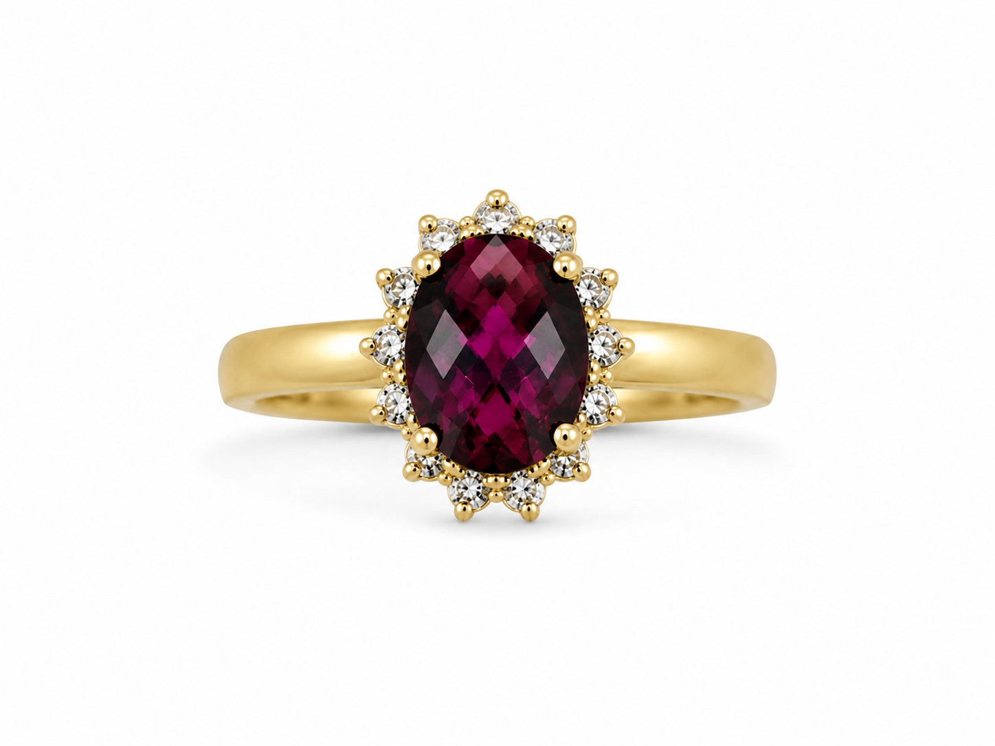 18KT Yellow Gold 0.30 CTW 3.00 STW Rhodolite Garnet Diamond Ring [K25H]