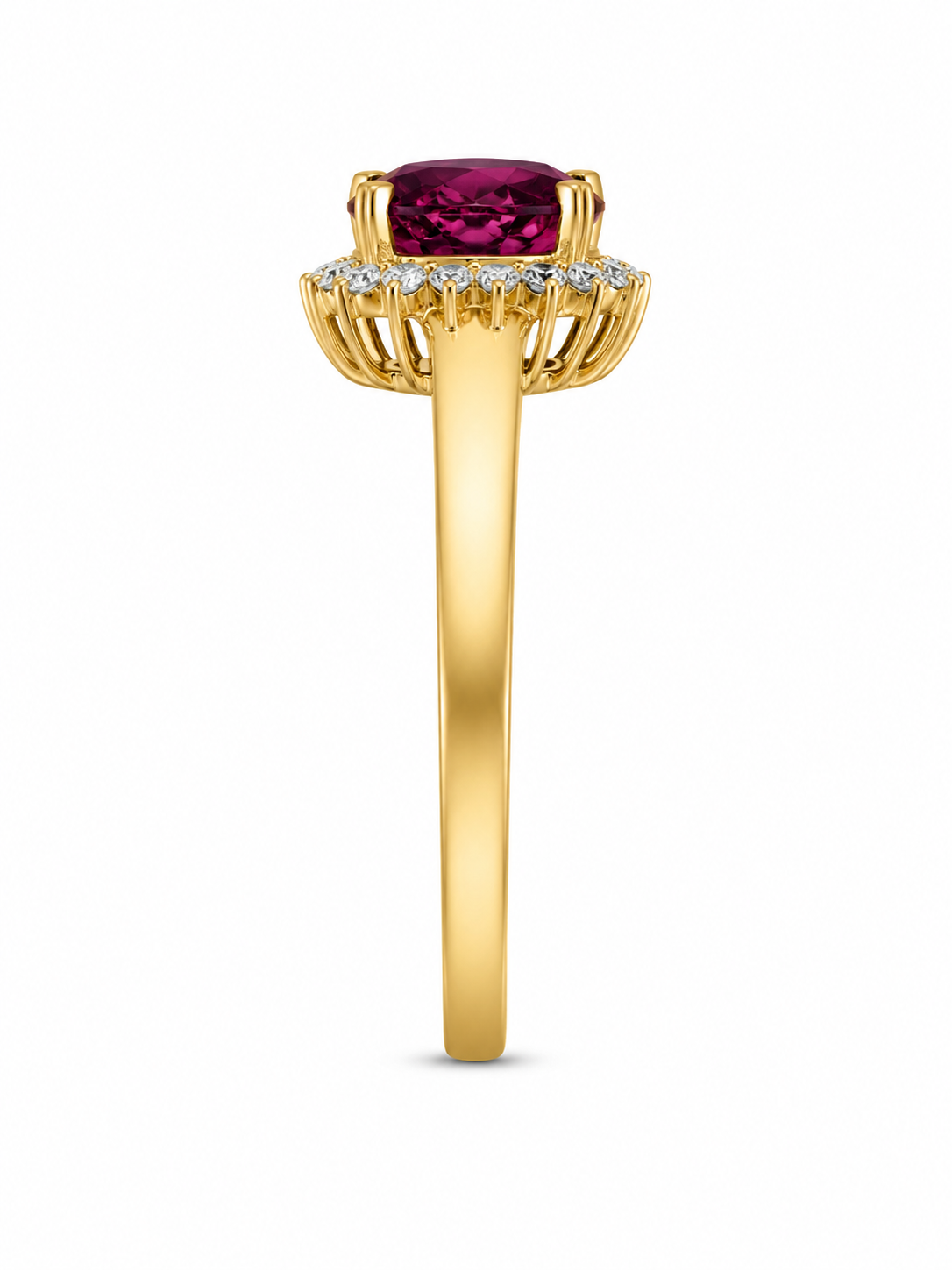 18KT Yellow Gold 0.30 CTW 3.00 STW Rhodolite Garnet Diamond Ring [K25H]