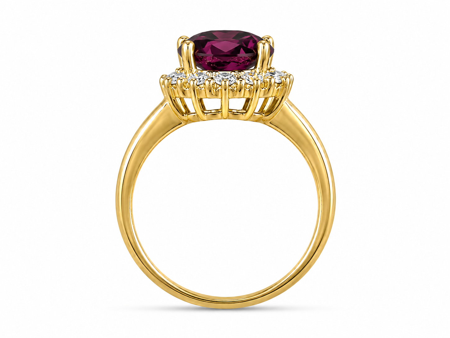 18KT Yellow Gold 0.30 CTW 3.00 STW Rhodolite Garnet Diamond Ring [K25H]