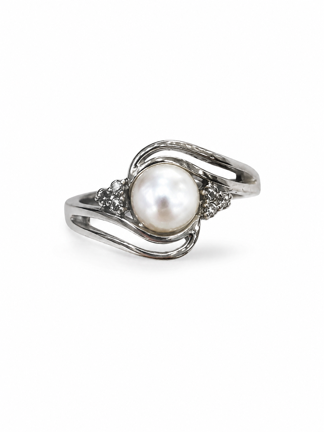 925 Sterling Silver 0.0066 CTW 6MM Pearl Diamond Ring [K3H]