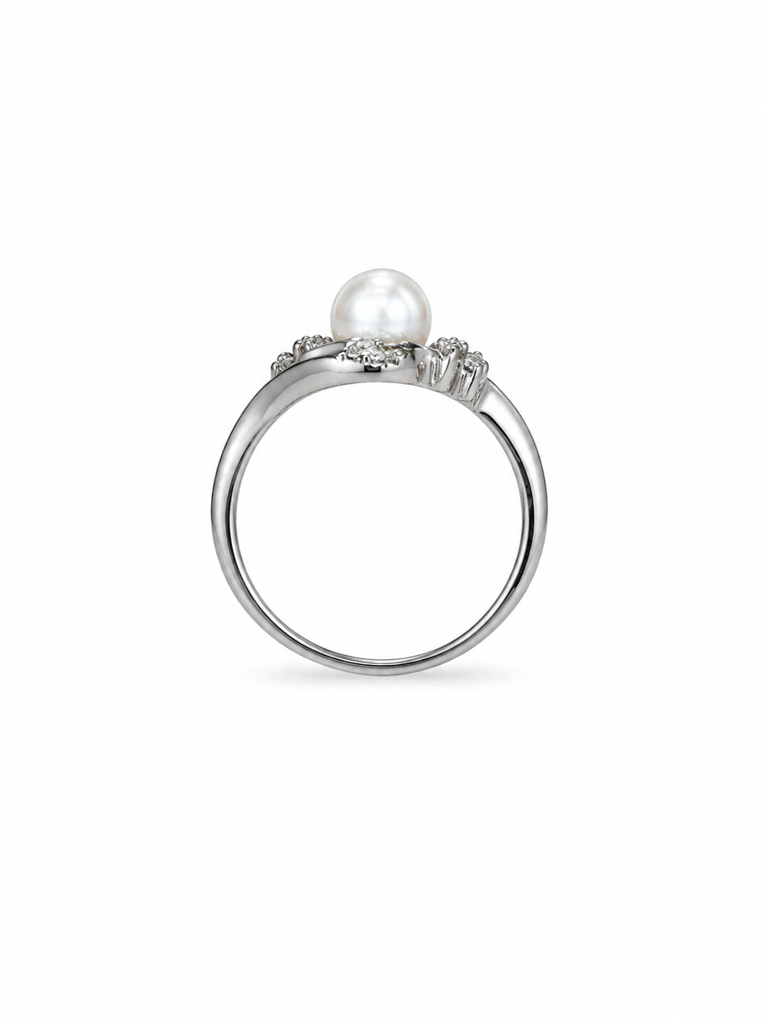 925 Sterling Silver 0.0066 CTW 6MM Pearl Diamond Ring [K3H]