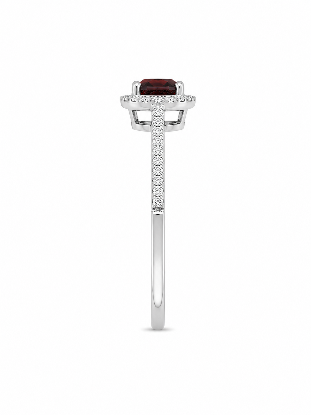 14KT White Gold 0.46 CTW 0.65 STW Garnet Diamond Ring [K25H]