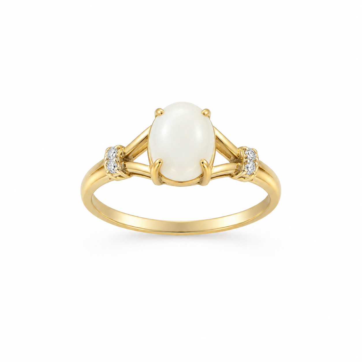 10KT Yellow Gold 0.01 CTW 10MM Opal Diamond Ring [K5H50]
