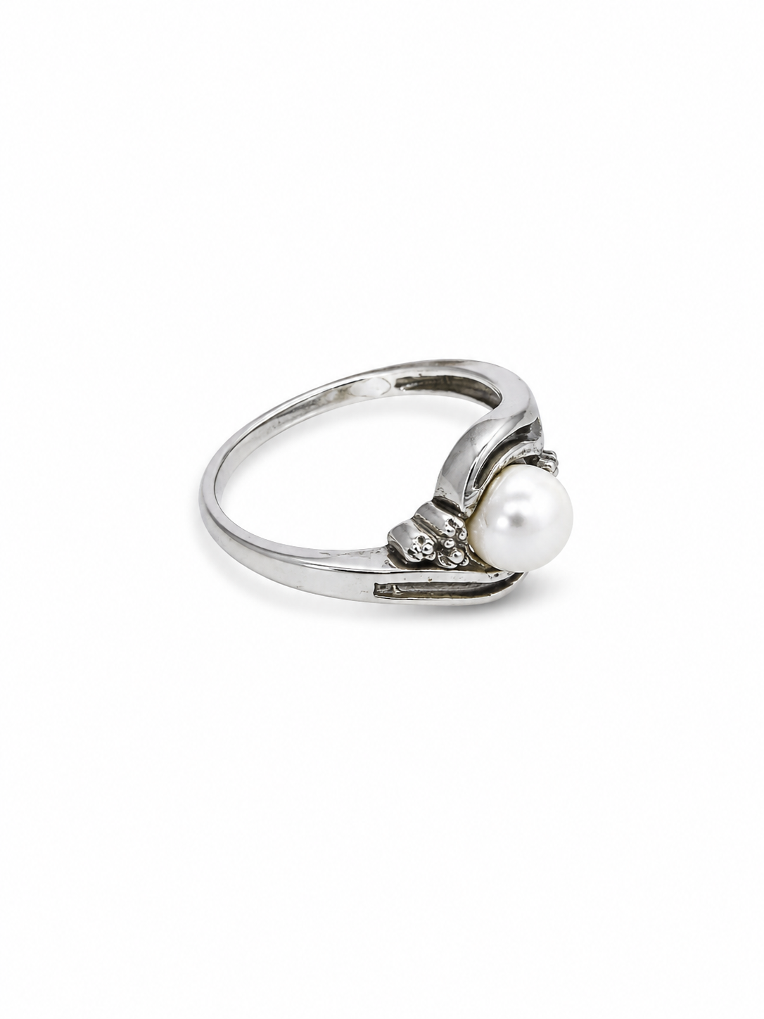 925 Sterling Silver 0.0066 CTW 6MM Pearl Diamond Ring [K3H]