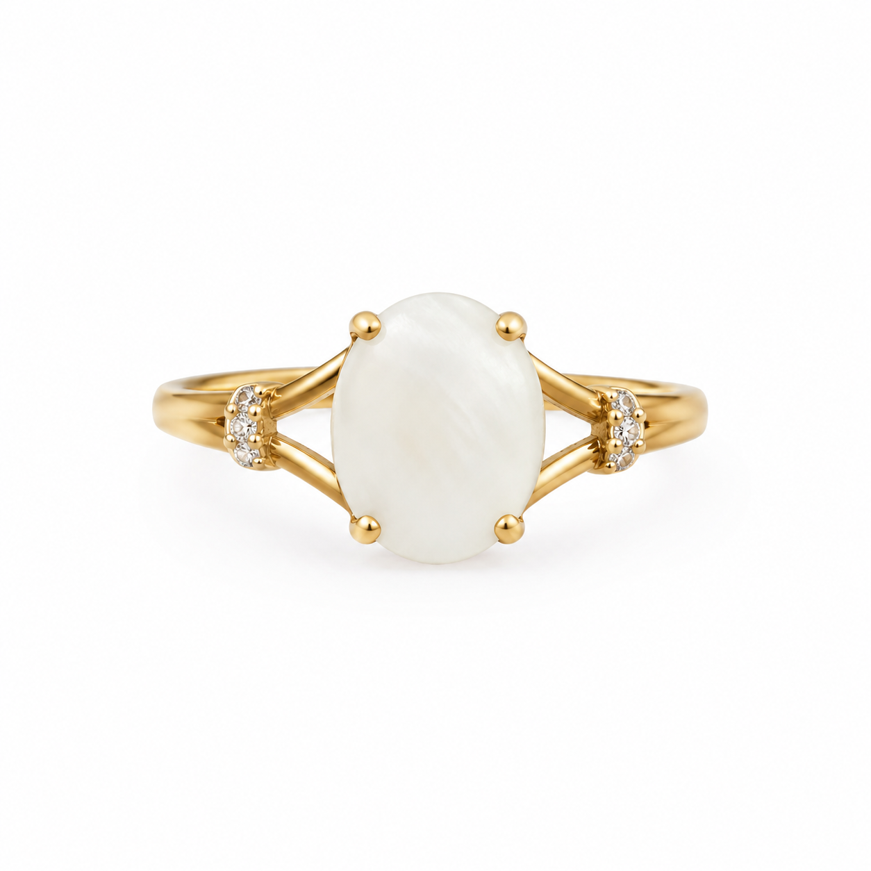 10KT Yellow Gold 0.01 CTW 10MM Opal Diamond Ring [K5H50]