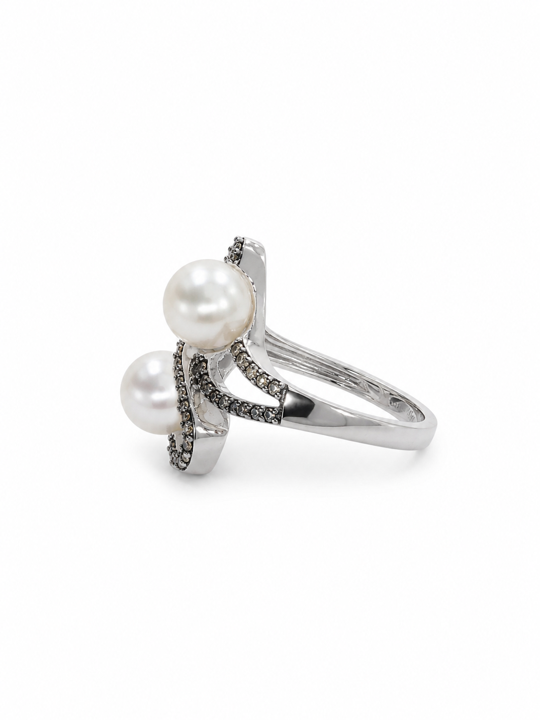 14KT White Gold 0.24 CTW 7MM Pearl Diamond Ring [K2T]