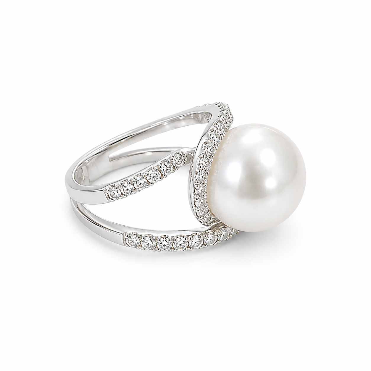 18KT White Gold 1.11 CTW 12.7MM Pearl Diamond Ring [K6T]