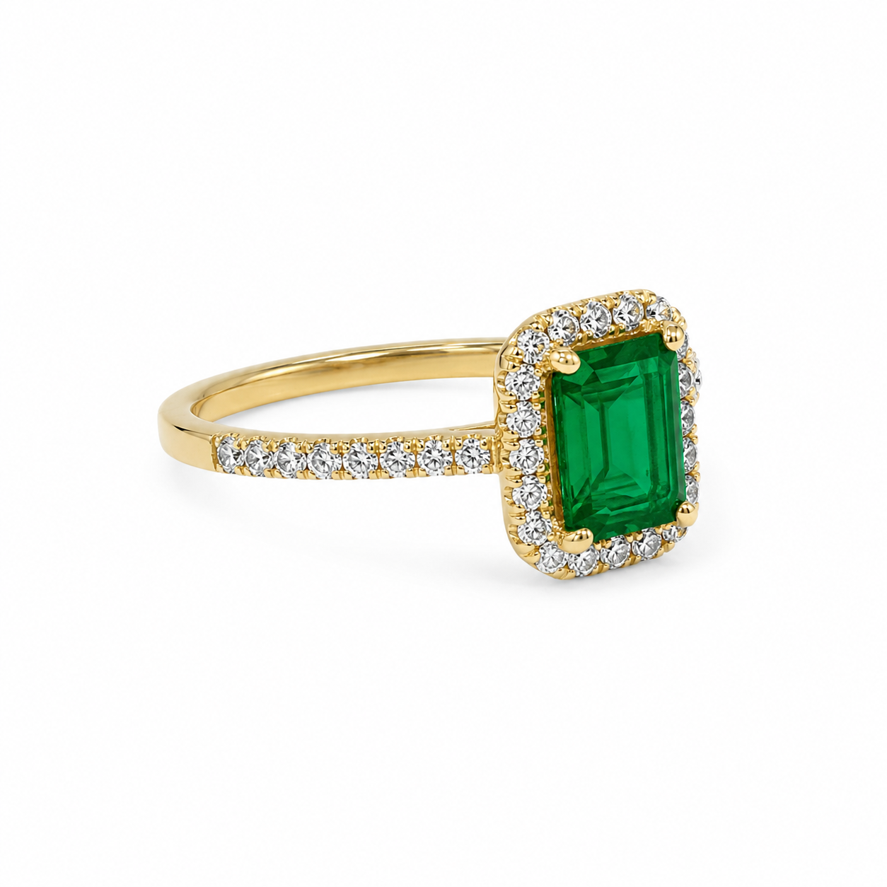 10KT Yellow Gold 0.25 CTW 0.87 STW Diamond Emerald Ring [K9H]