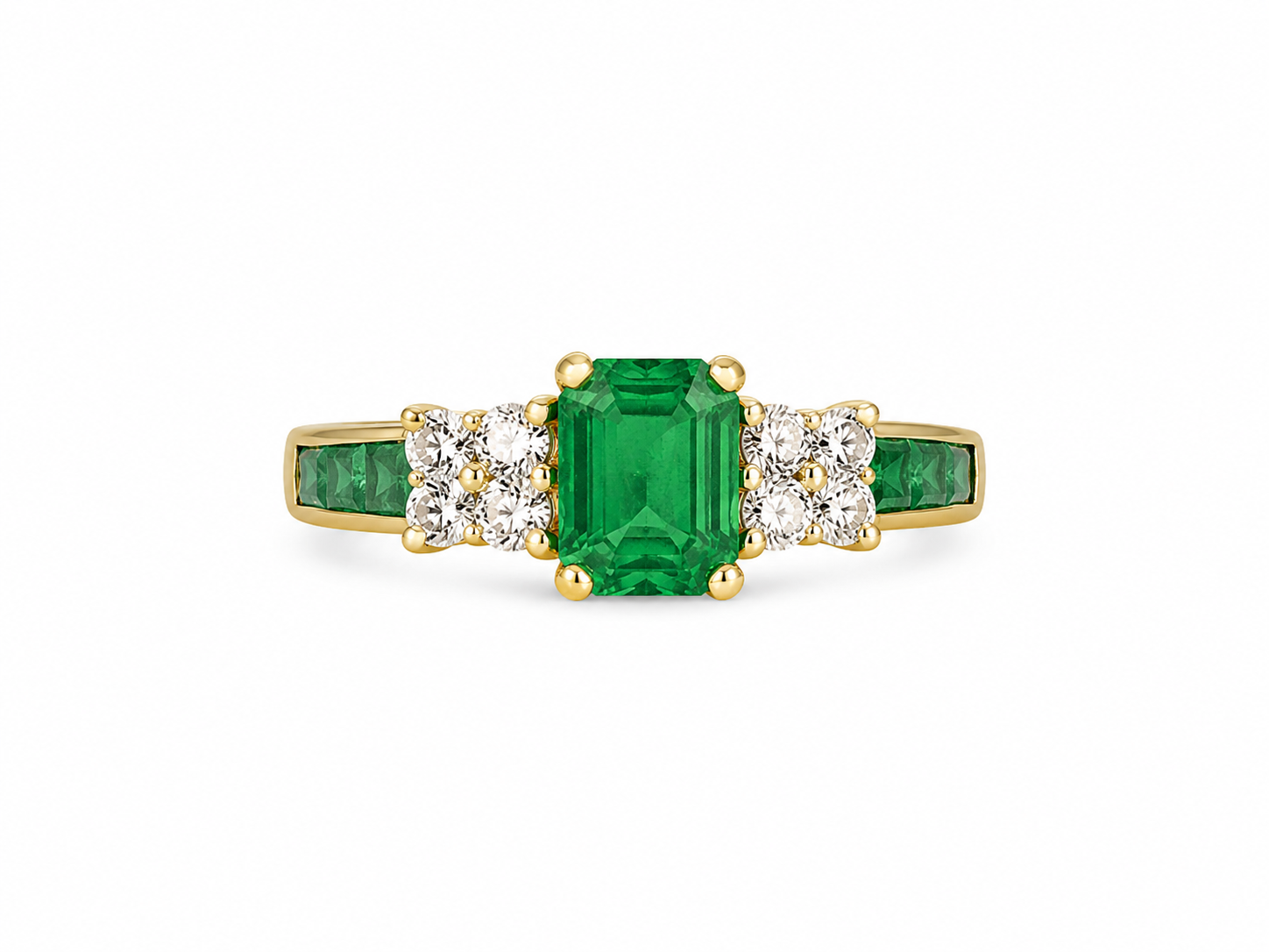 14KT Yellow Gold 0.24 CTW 0.70 STW Emerald Diamond Ring [K14H]